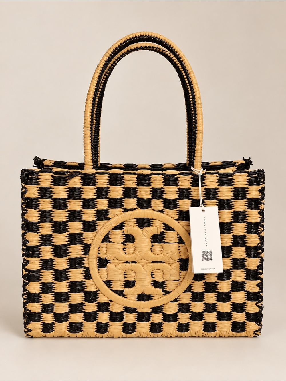 Tory Burch Ella Hand Crocheted Checkered Small Tote NWT